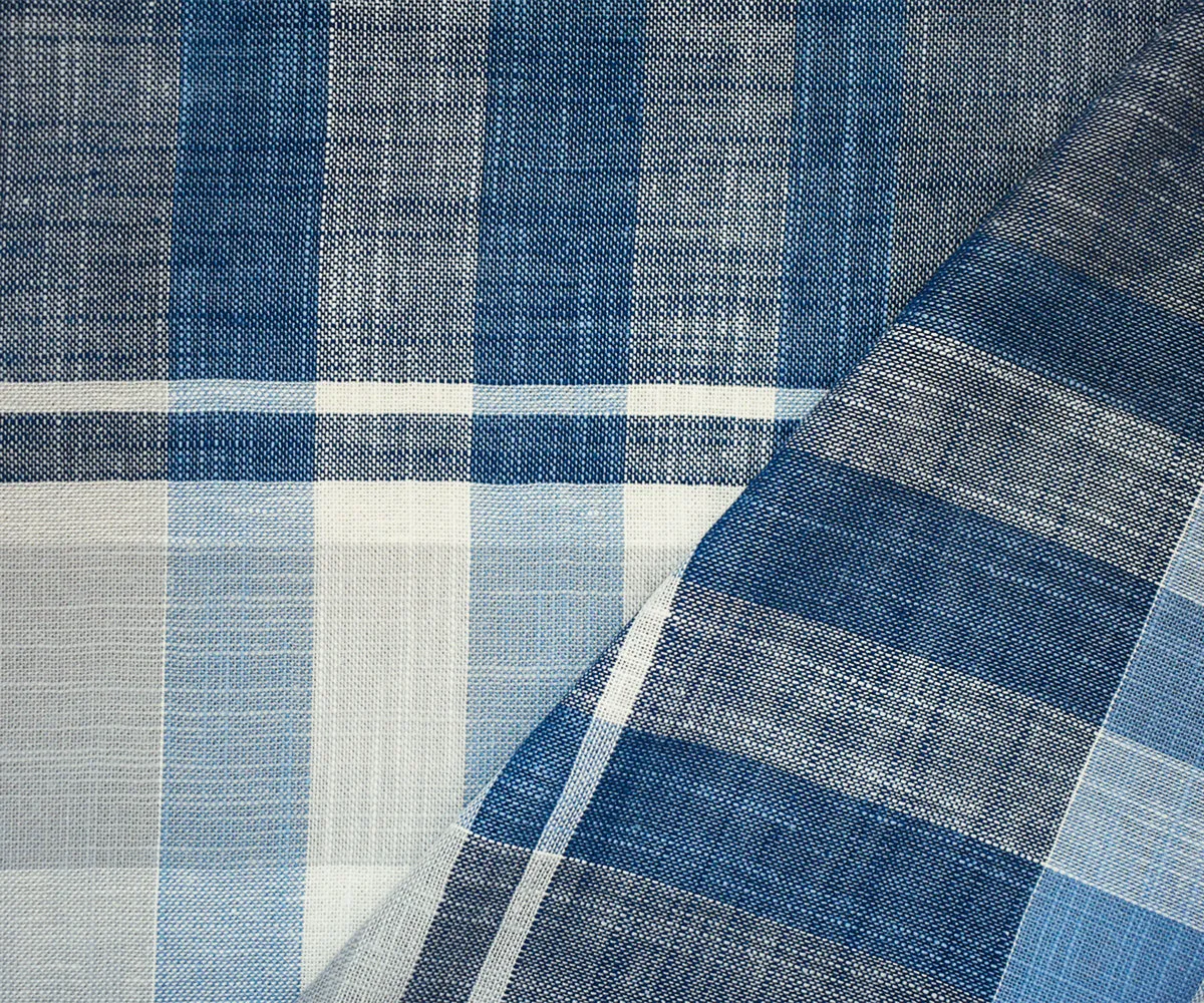 Blue-White-Multi Famous Maker Cotton Plaid Slub Shirting woven Fabric