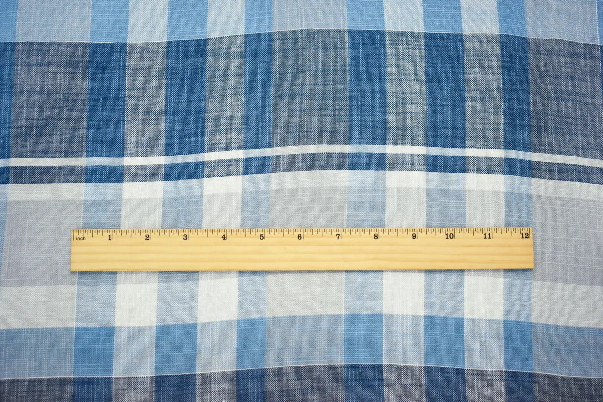 Blue-White-Multi Famous Maker Cotton Plaid Slub Shirting woven Fabric
