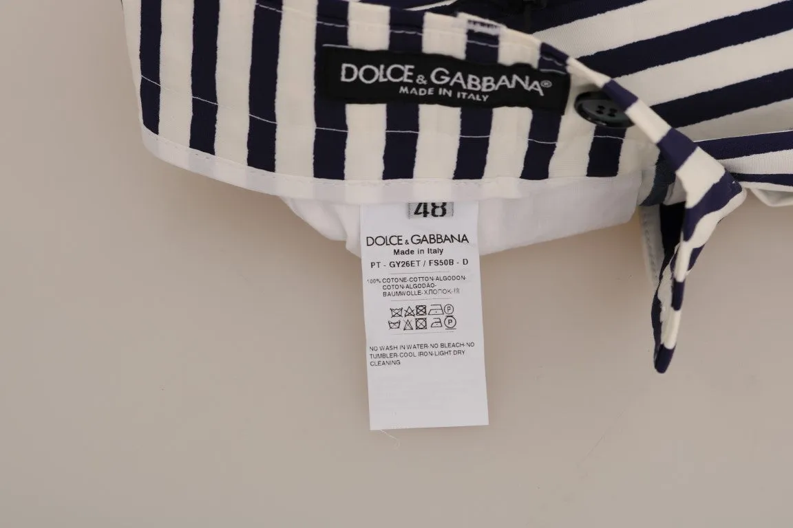 Blue White Striped Cotton Shorts