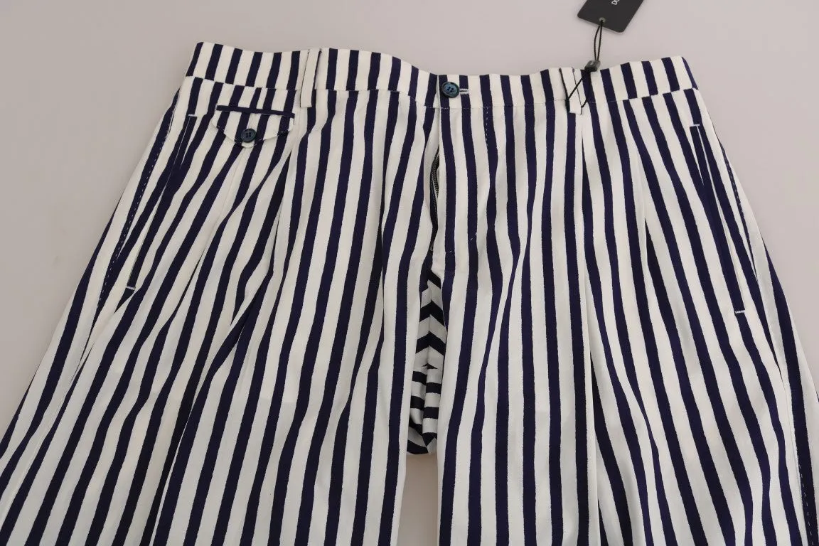 Blue White Striped Cotton Shorts