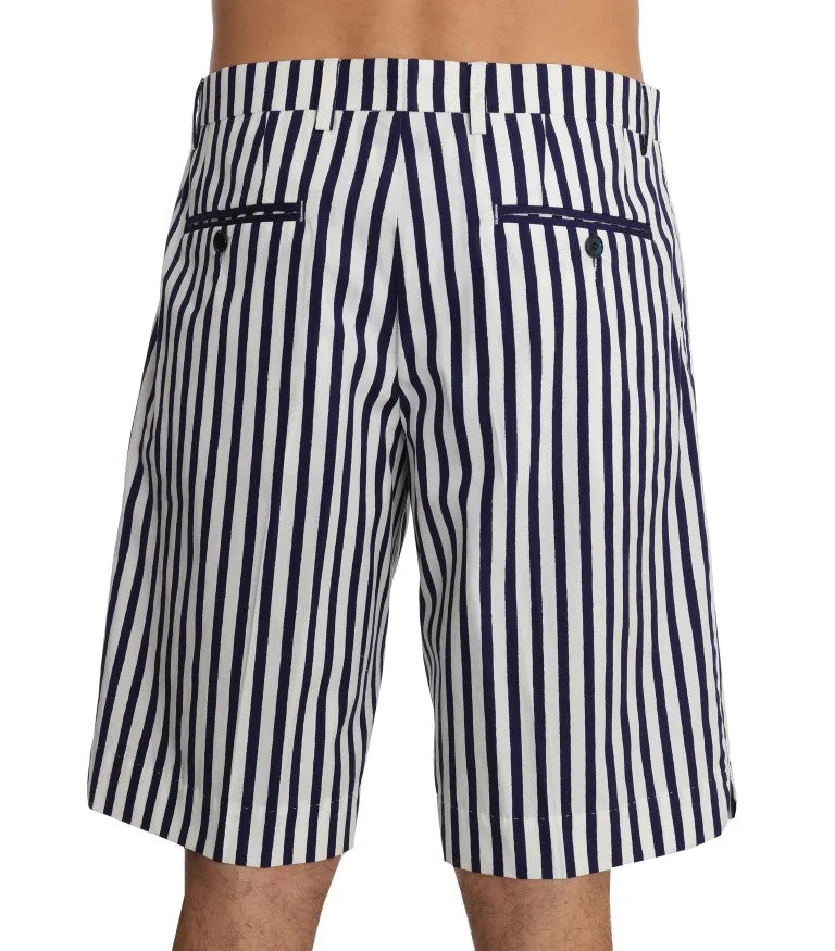 Blue White Striped Cotton Shorts
