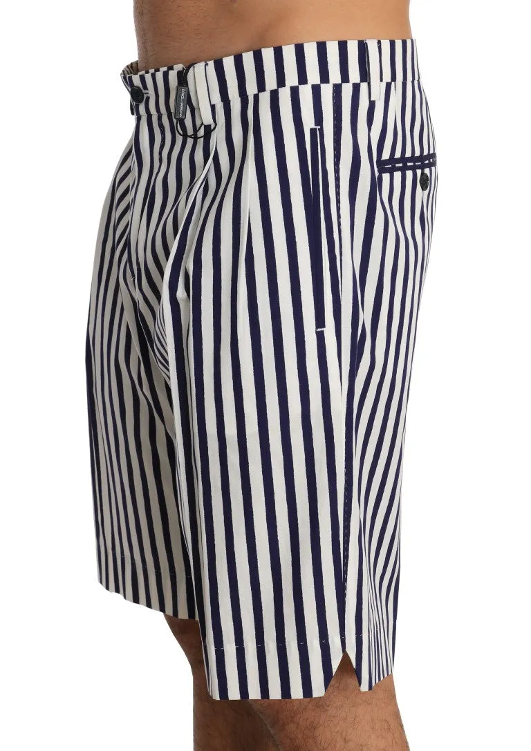 Blue White Striped Cotton Shorts