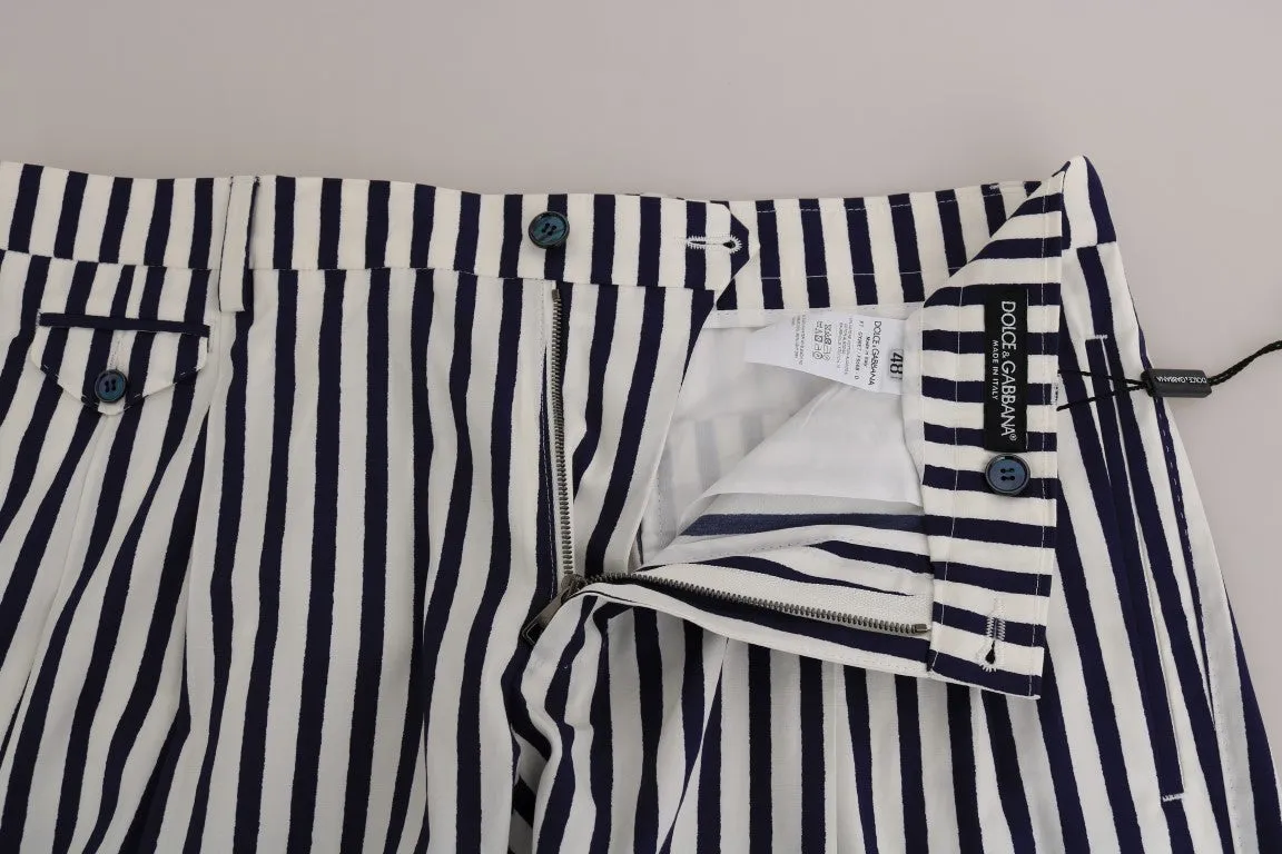 Blue White Striped Cotton Shorts