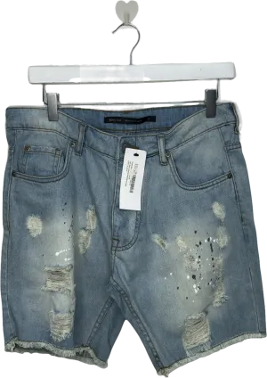 Brave Soul Blue Distressed Paint Denim Shorts UK M
