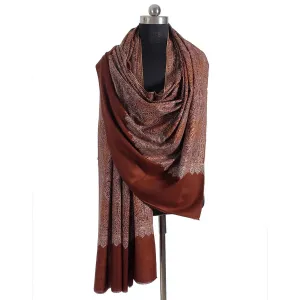Brown base Sangeen design sozni Embroidered Jamawar Pashmina Shawl