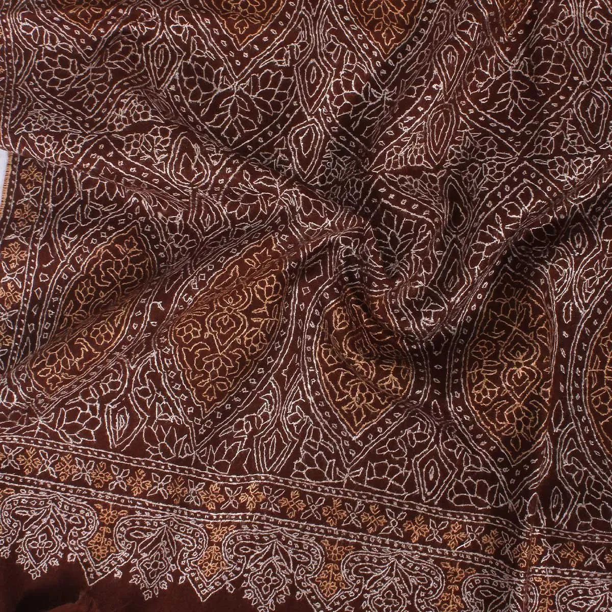 Brown base Sangeen design sozni Embroidered Jamawar Pashmina Shawl