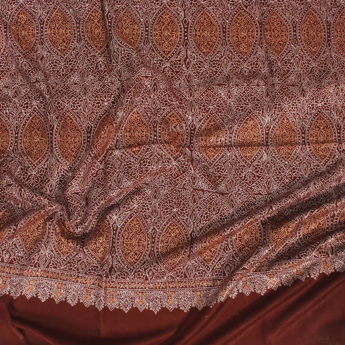 Brown base Sangeen design sozni Embroidered Jamawar Pashmina Shawl