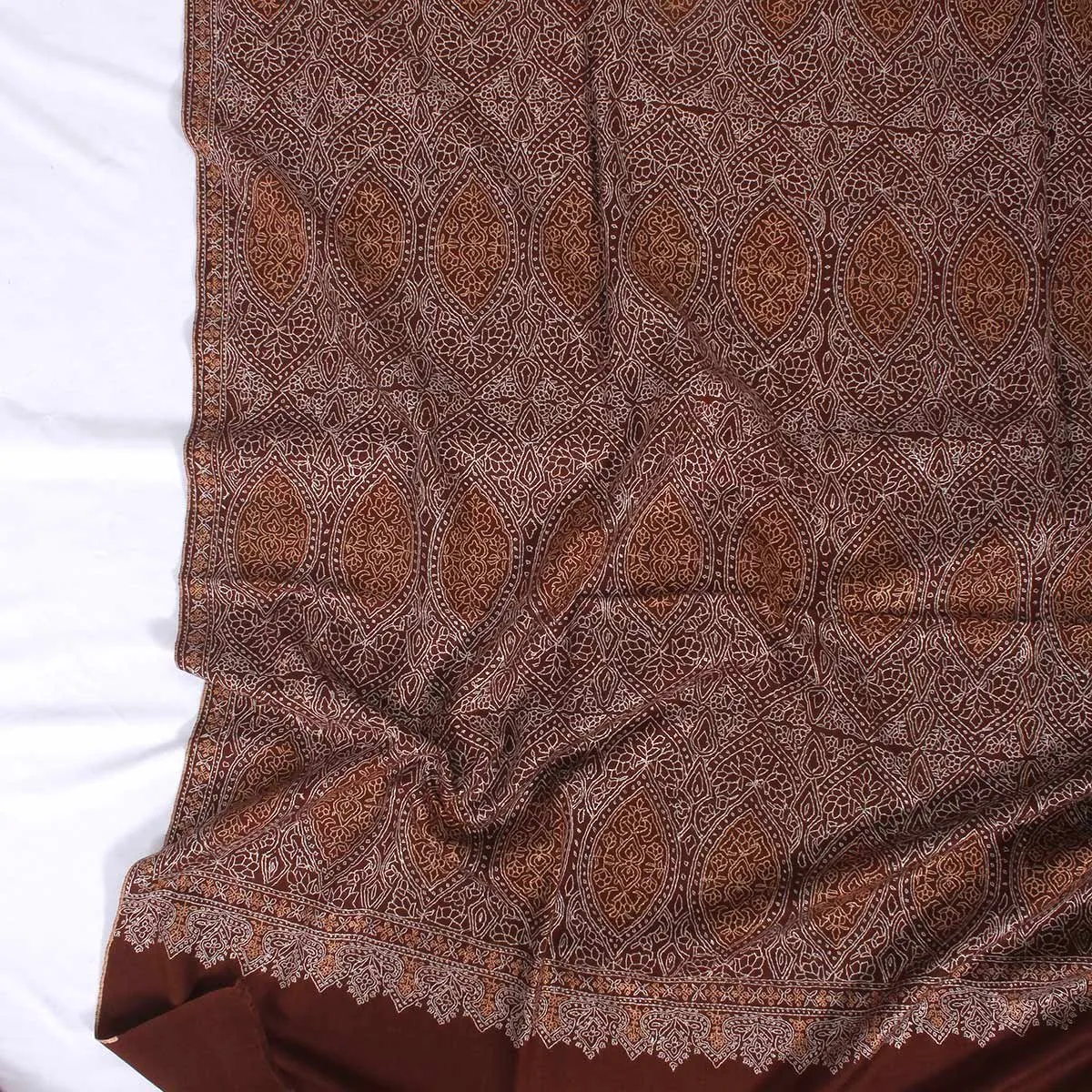 Brown base Sangeen design sozni Embroidered Jamawar Pashmina Shawl