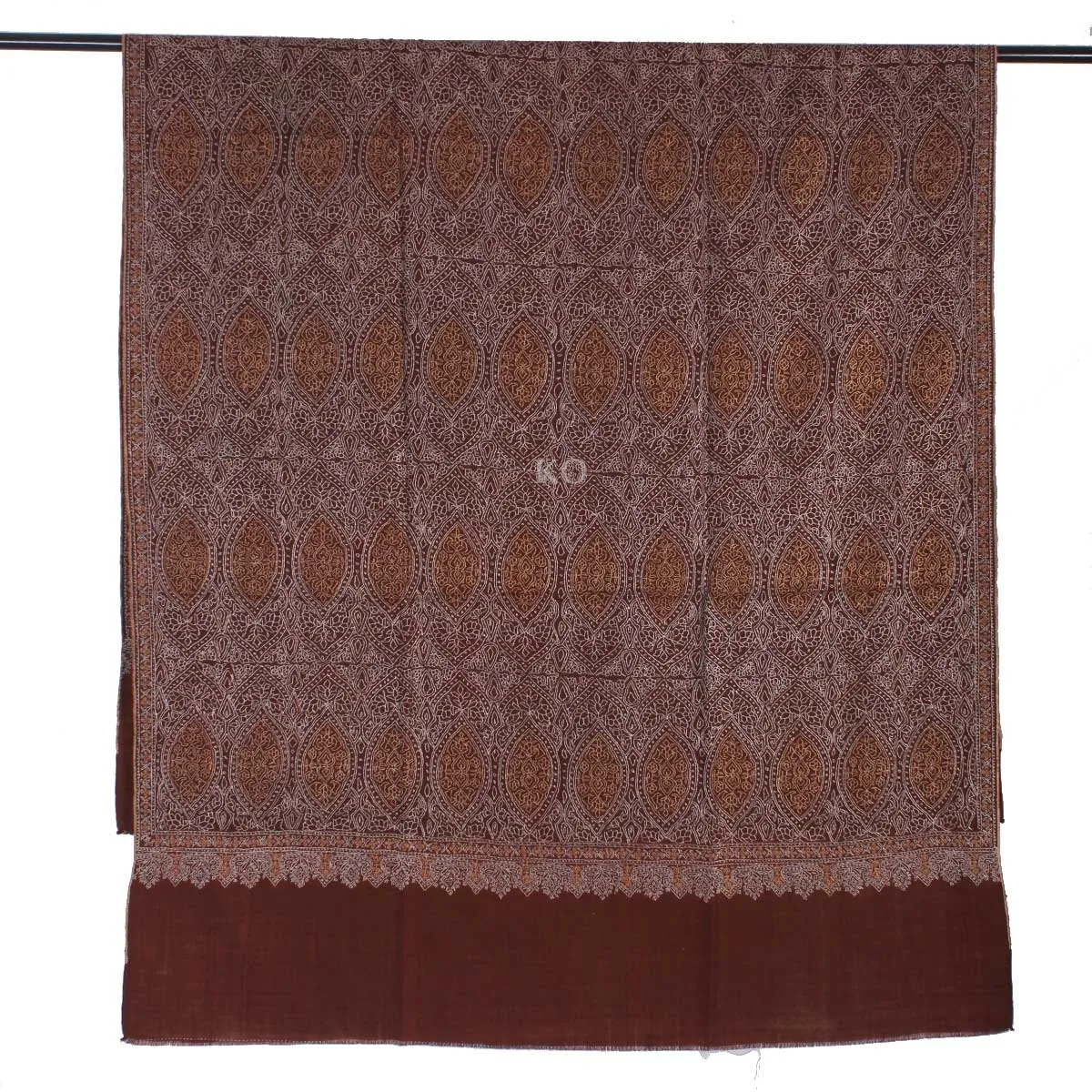 Brown base Sangeen design sozni Embroidered Jamawar Pashmina Shawl