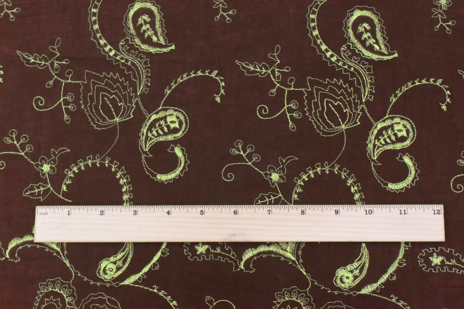 Brown-Green Floral Embroidered Cotton Lawn Woven Fabric