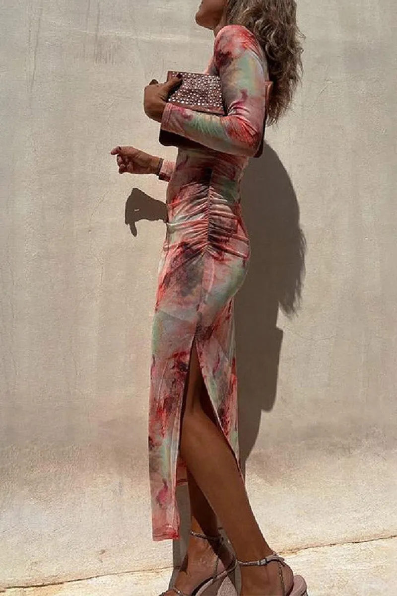 BS3208 Tie Dye Sheer Long Dress