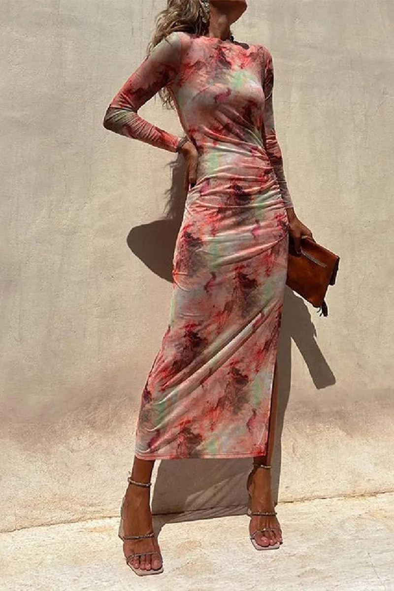 BS3208 Tie Dye Sheer Long Dress