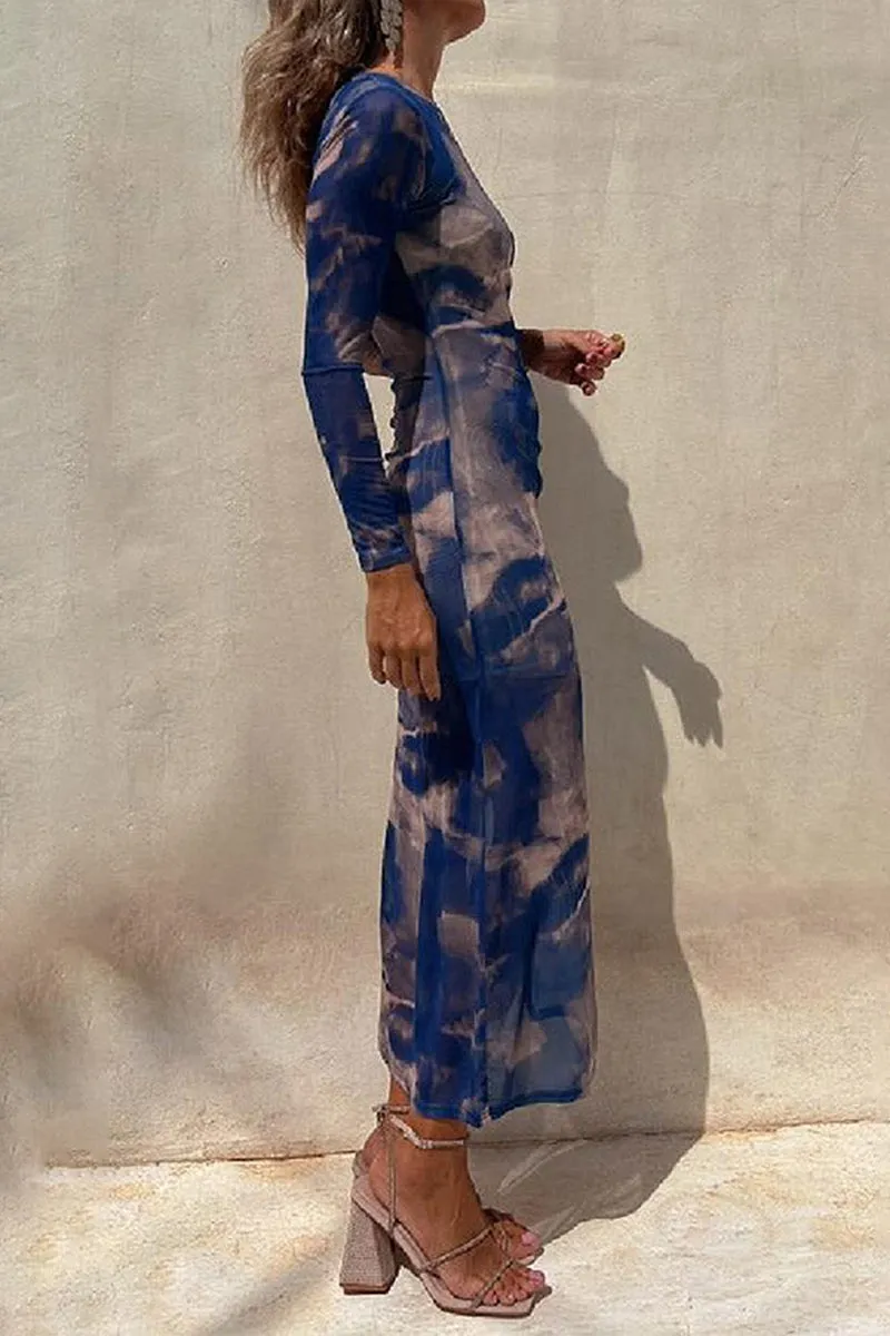 BS3208 Tie Dye Sheer Long Dress