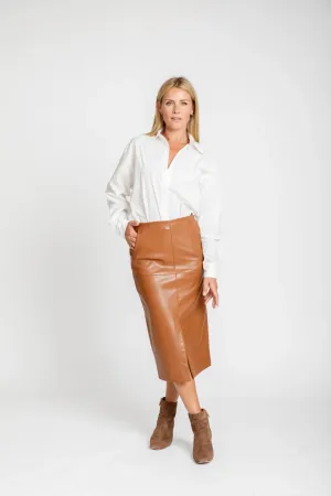 Burgess Leather Pencil Midi Skirt - Carmel