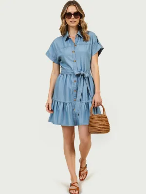 Button Down Chambray Shirt Mini Dress