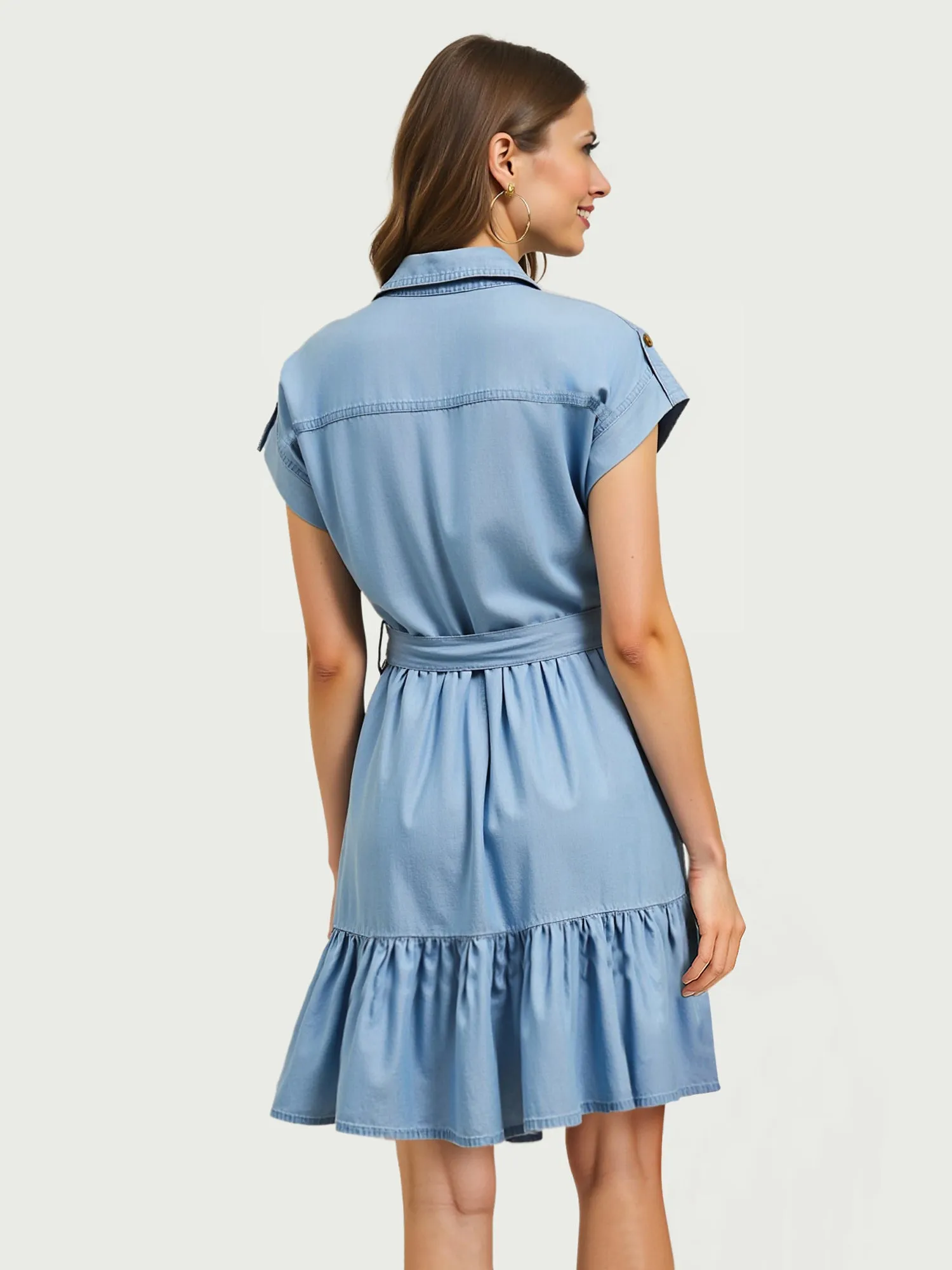 Button Down Chambray Shirt Mini Dress