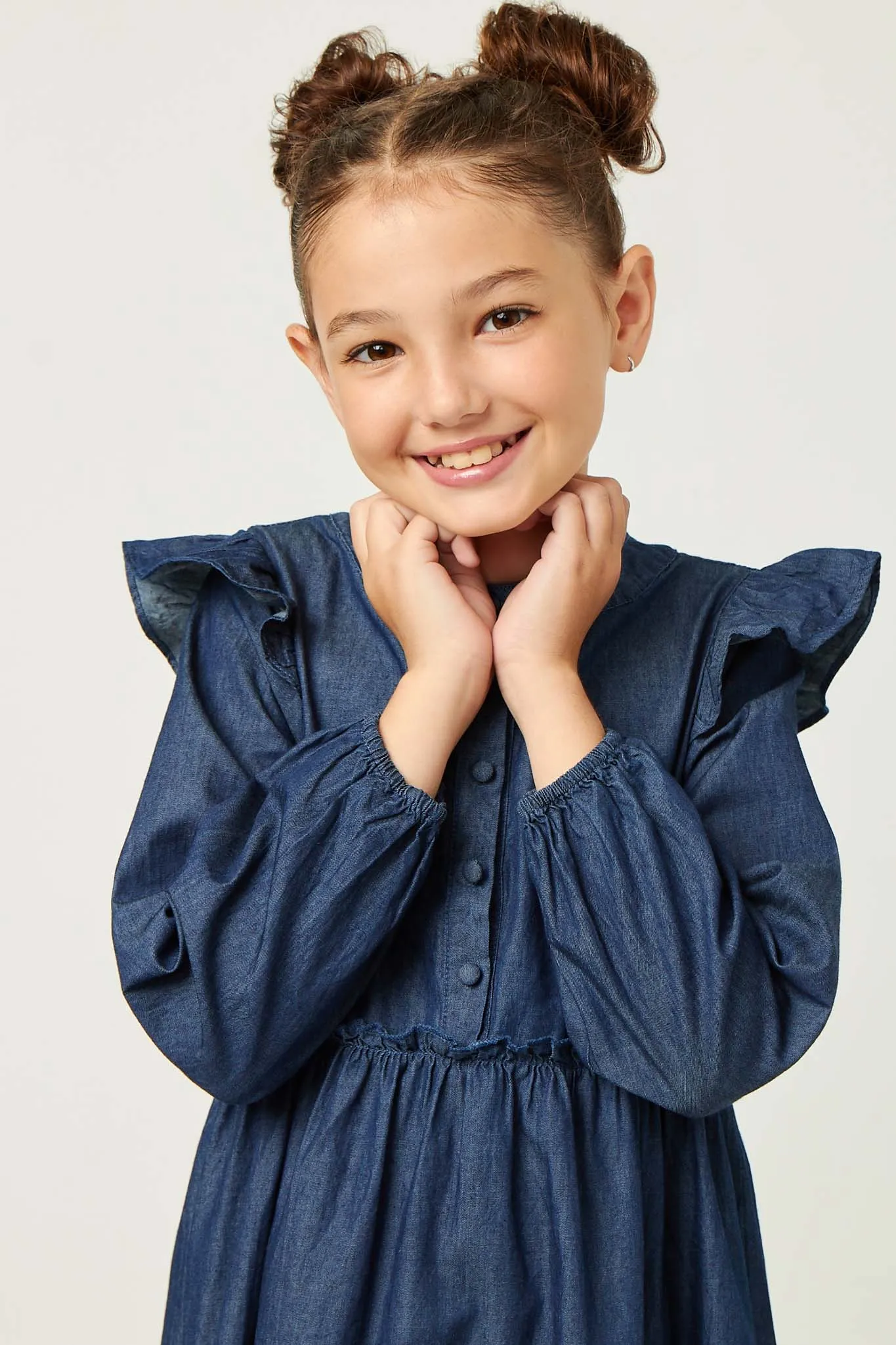 Button Up Ruffled Chambray Dress