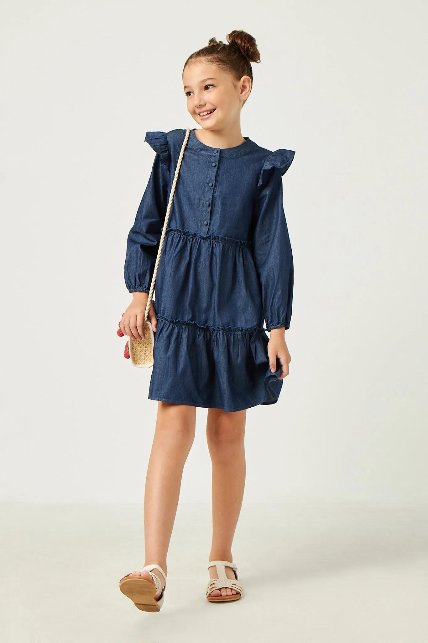 Button Up Ruffled Chambray Dress