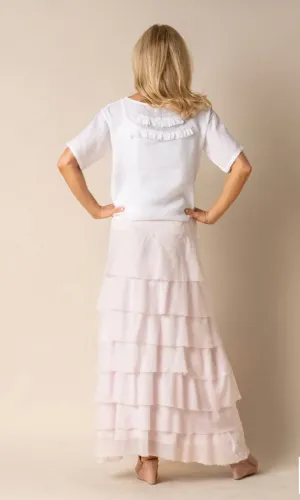 Calista Linen Tiered Skirt In Blush   Winter White