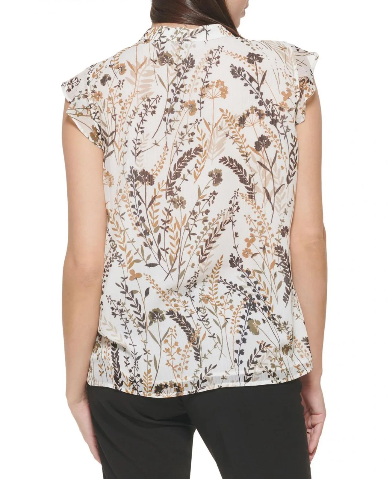 Calvin Klein Womens Petite Ruffle-Sleeve Printed Blouse T22TH57X
