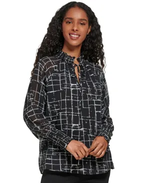 Calvin Klein Women's Printed Chiffon Peasant Blouse M2MAZ691