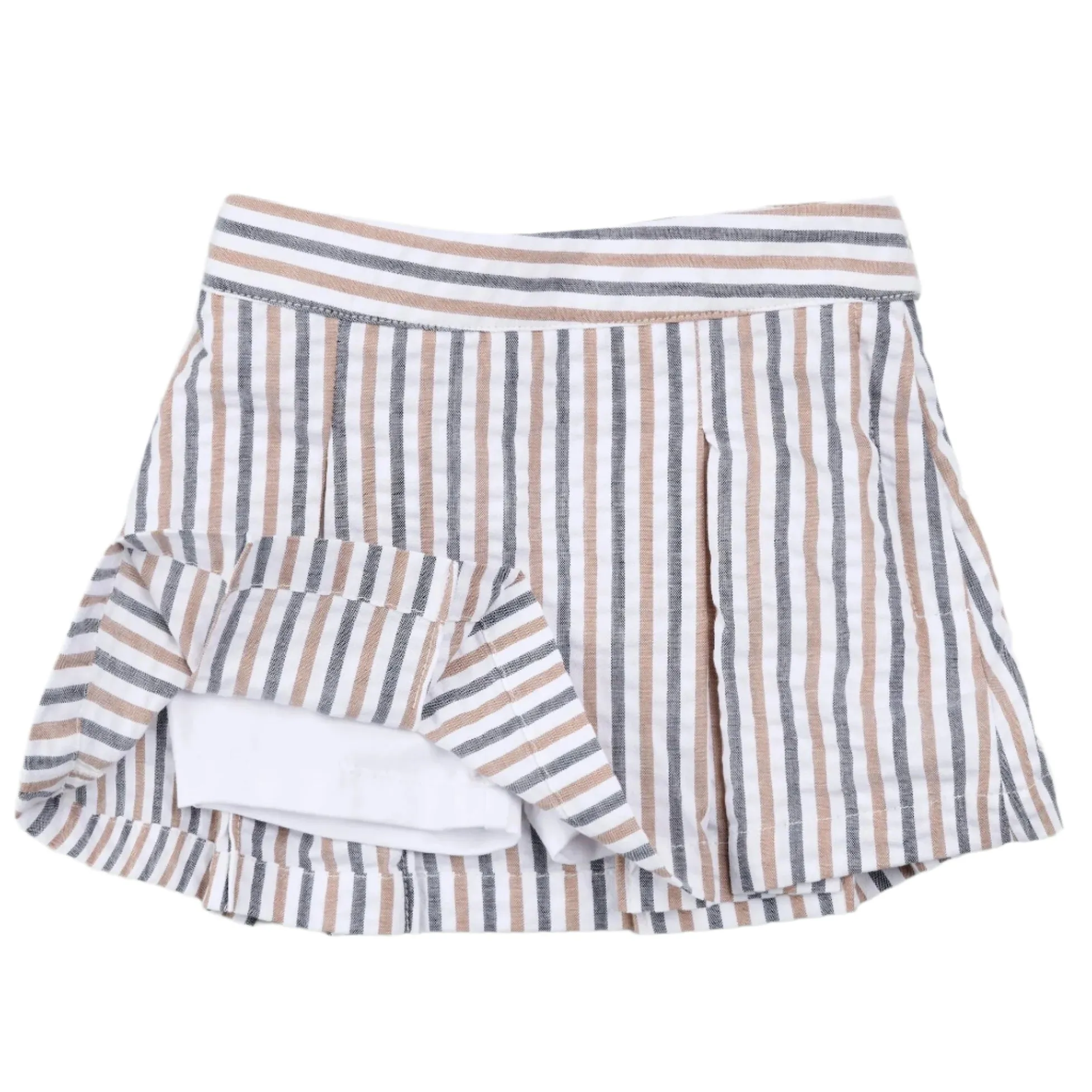 Camel & Navy Seersucker Stripe Skort