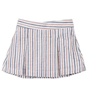 Camel & Navy Seersucker Stripe Skort