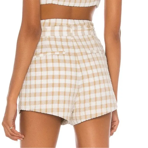 Camila Coelho Silvio Tan Check Shorts Size XS