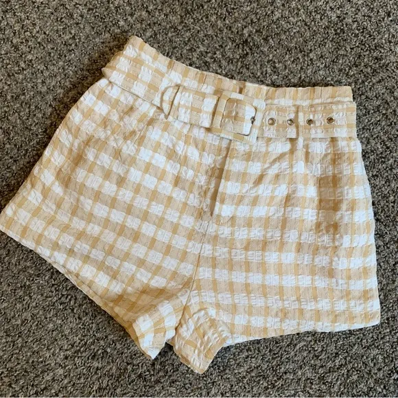 Camila Coelho Silvio Tan Check Shorts Size XS