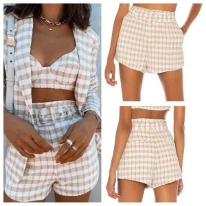 Camila Coelho Silvio Tan Check Shorts Size XS