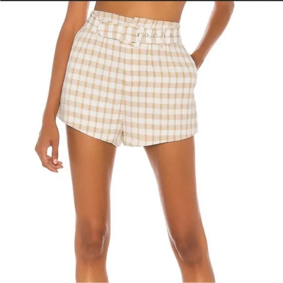 Camila Coelho Silvio Tan Check Shorts Size XS