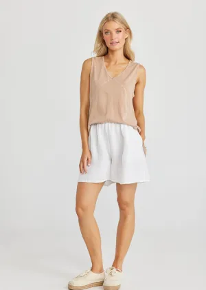 Capri Shorts - White Linen Viscose