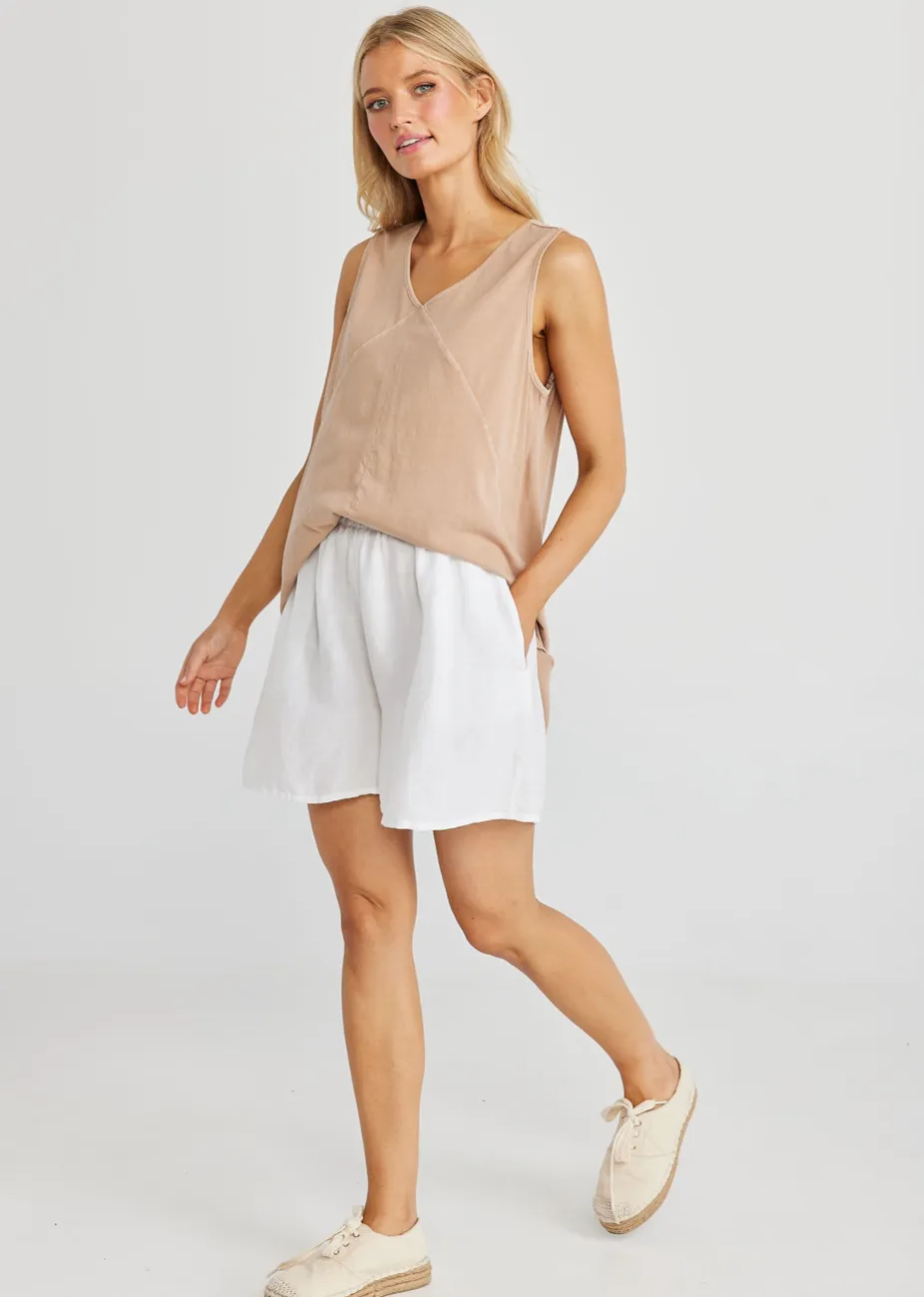 Capri Shorts - White Linen Viscose