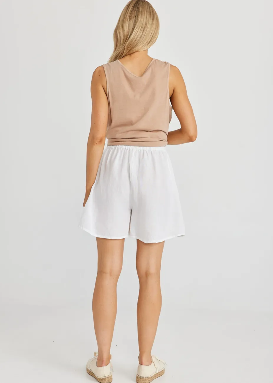 Capri Shorts - White Linen Viscose