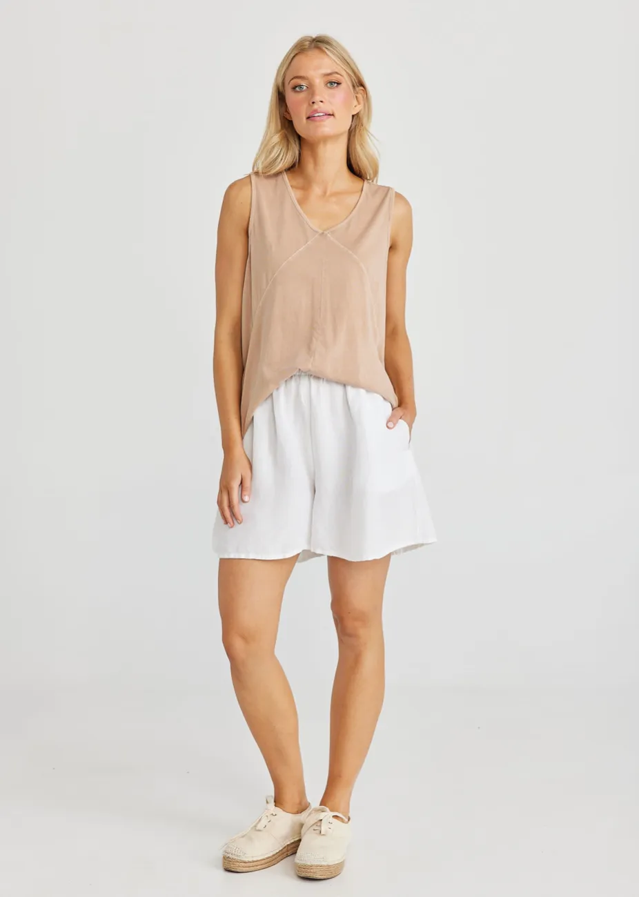 Capri Shorts - White Linen Viscose