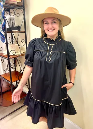 Carol Dress in Black/tan trim