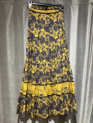 Carolina K muted blue maxi skirt with Turmeric Roses