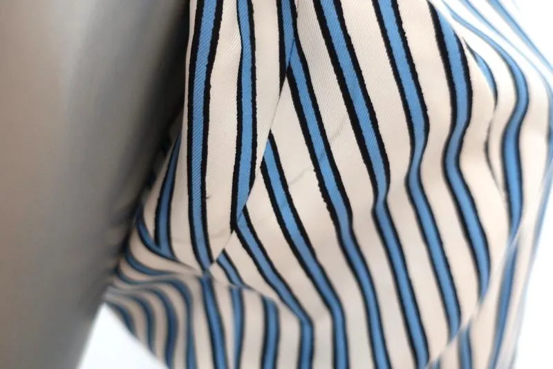 Carven Dress Blue/White Striped Silk Twill Size 36 Sleeveless Ruffled Faux-Wrap