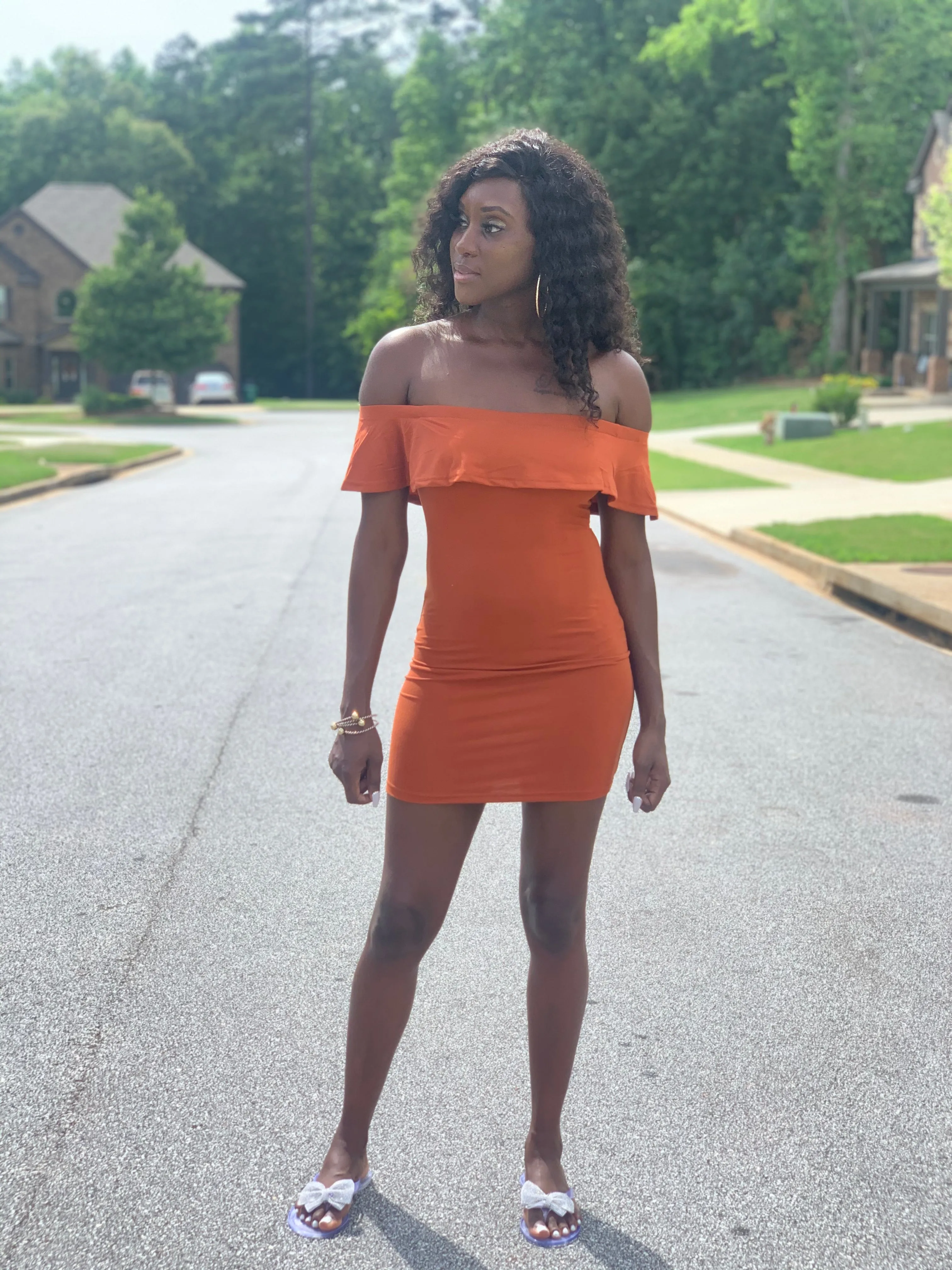 Cassie Off-Shoulder Dress | Orange