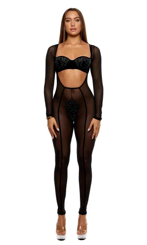 Caught Your Eye Velvet Rhinestone Jumpsuit Set
