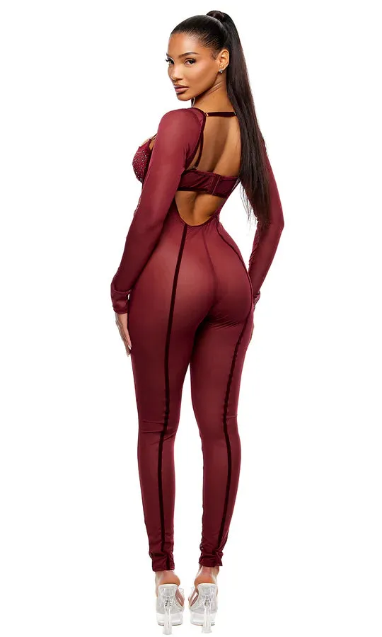 Caught Your Eye Velvet Rhinestone Jumpsuit Set