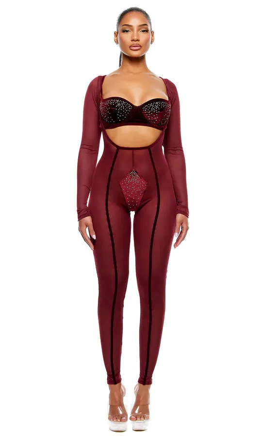 Caught Your Eye Velvet Rhinestone Jumpsuit Set