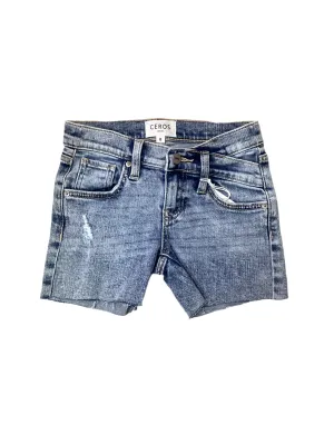Ceros Tween Asymmetrical Waist Acid Denim Shorts..
