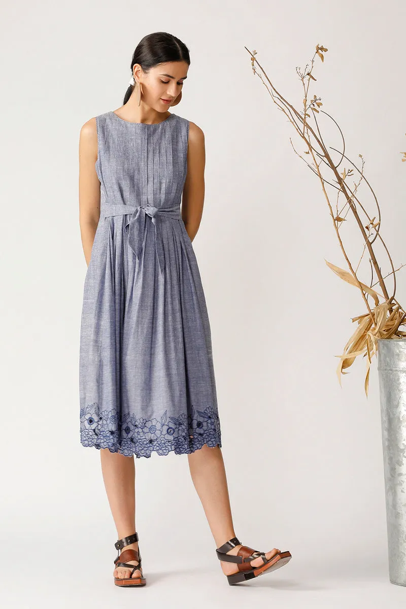 Chambray Blue Pleated Dress
