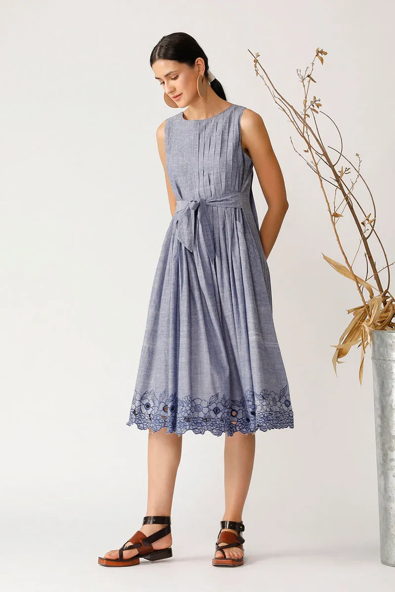 Chambray Blue Pleated Dress