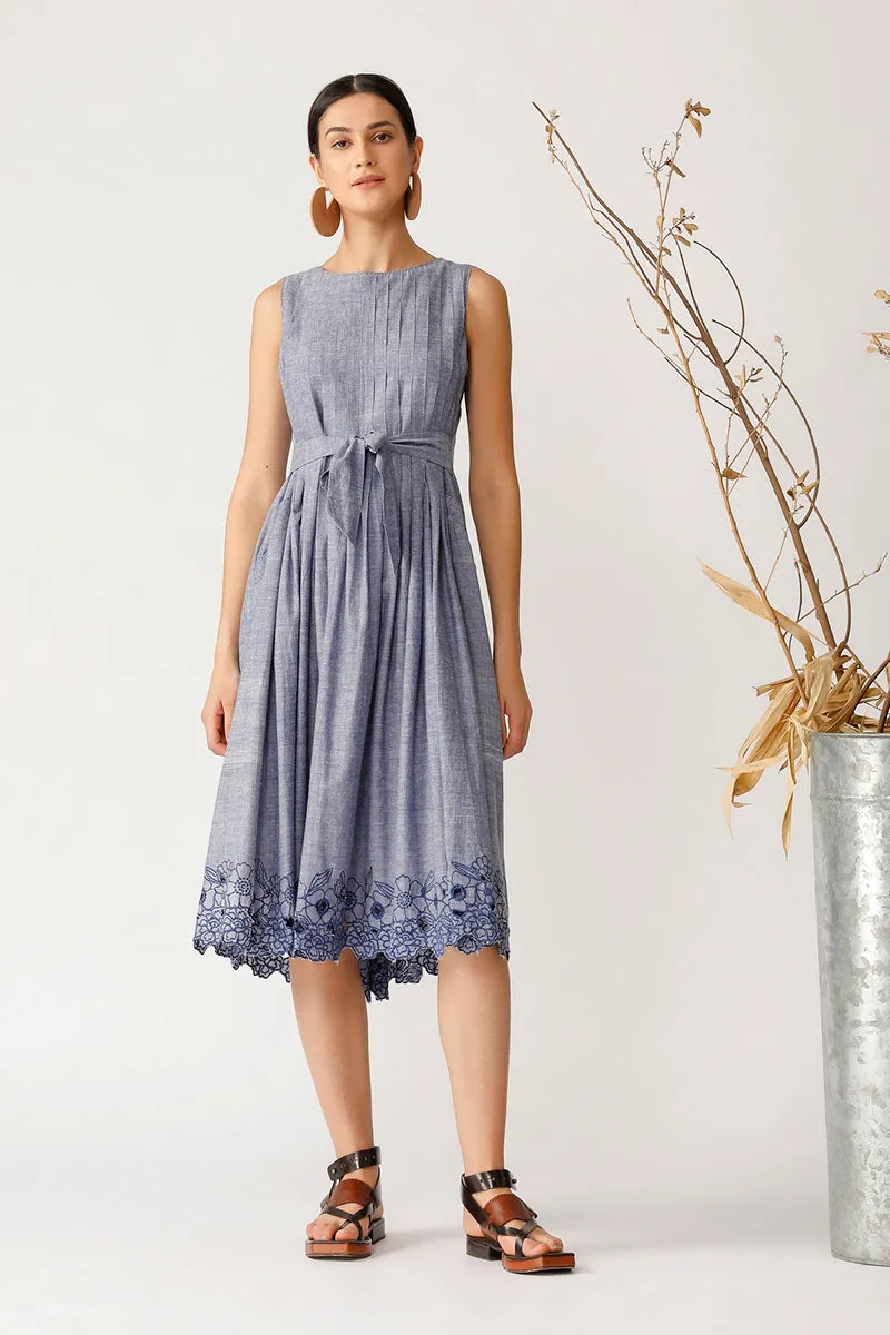 Chambray Blue Pleated Dress