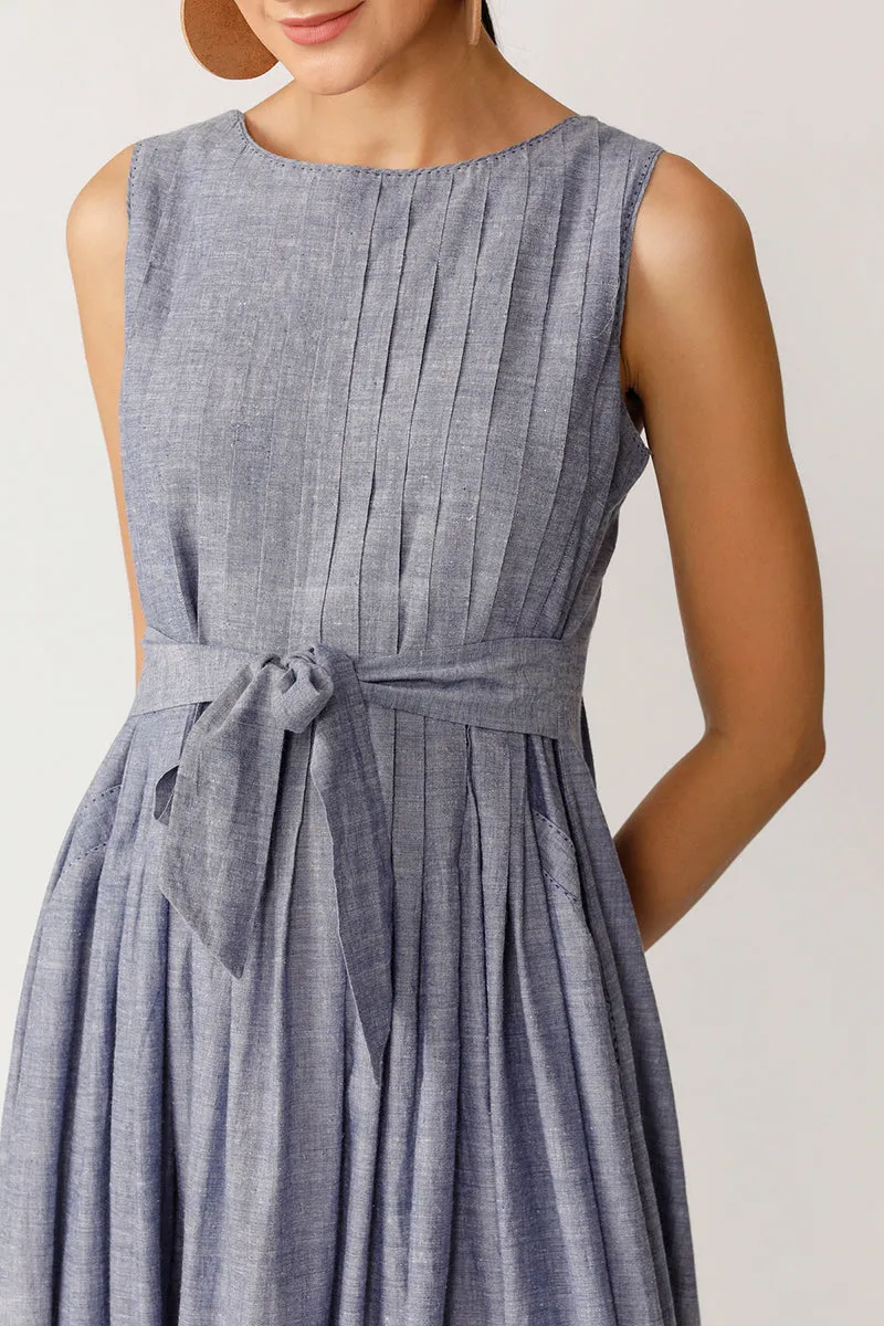 Chambray Blue Pleated Dress