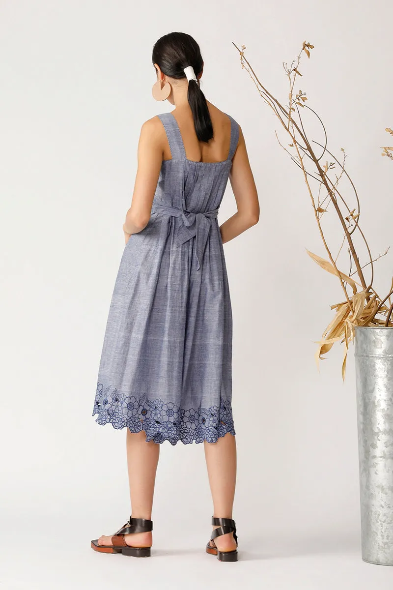 Chambray Blue Pleated Dress