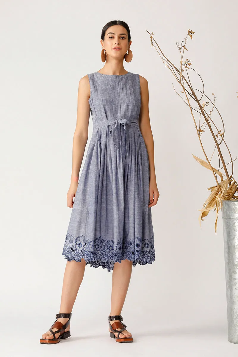 Chambray Blue Pleated Dress
