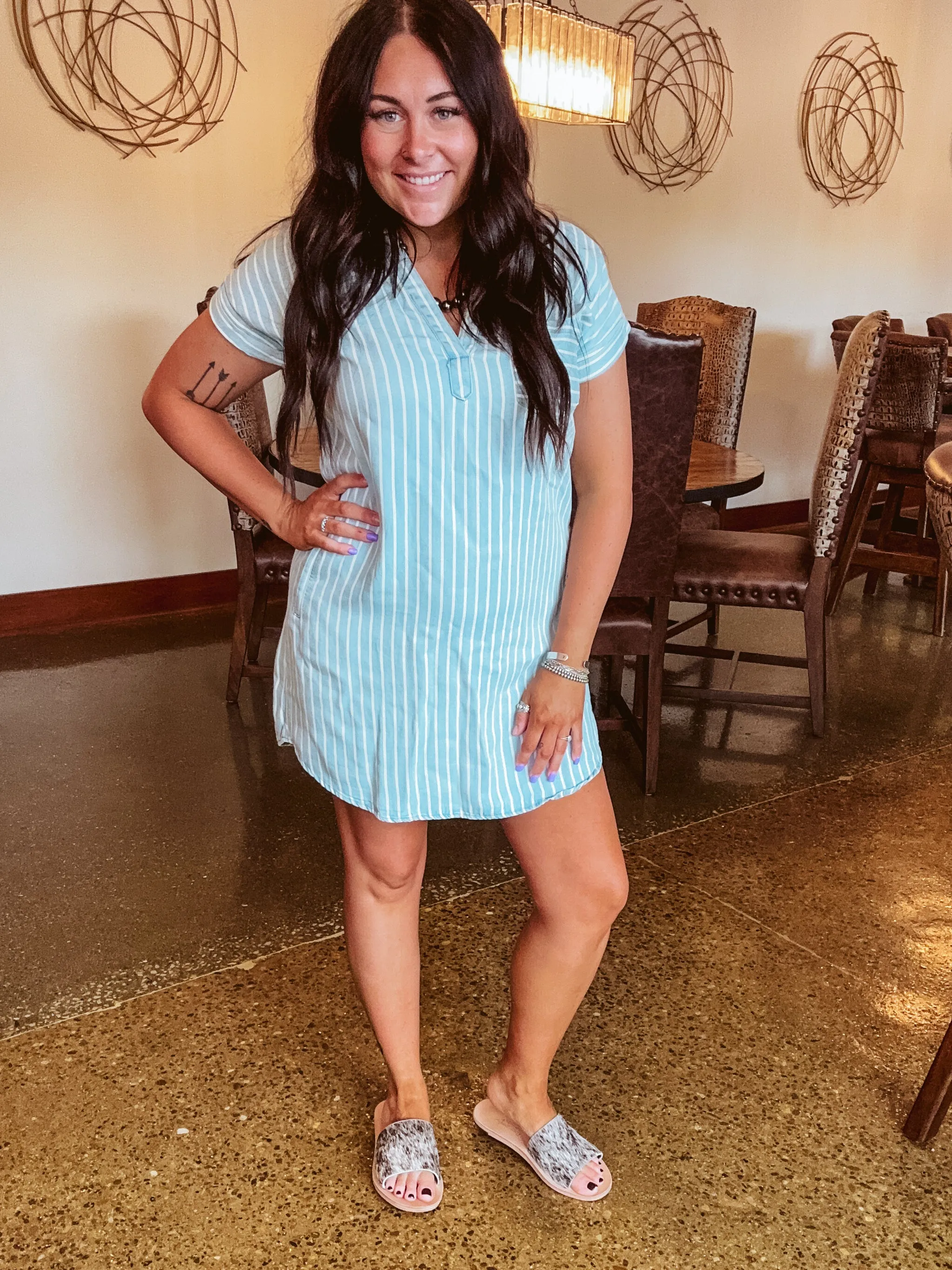 Chambray Multi Striped Collared Mini Dress
